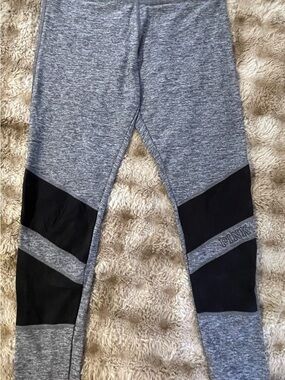 PINK Victoria's Secret Grey and Black Girls' Mesh-Panel Leggings